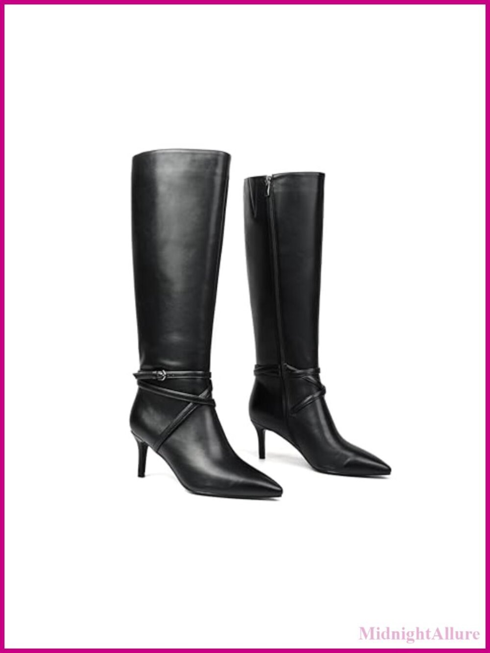 Women's Knee High Boots Pointed Toe Kitten Heel Faux Leather Dress Boots